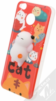 Forcell Squishy ochranný kryt s antistresovou postavičkou pro Xiaomi Redmi 4X bílá kočička červená (white cat red)