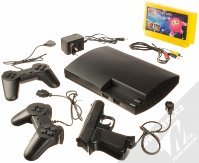 Fun Game 3 herní konzole se slotem na cartridge, 2 ovladači a pistolí k TV (500 a více her), navíc CARTRIDGE! černá (black) balení