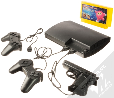 Fun Game 3 herní konzole se slotem na cartridge, 2 ovladači a pistolí k TV (500 a více her), navíc CARTRIDGE! černá (black) komplet
