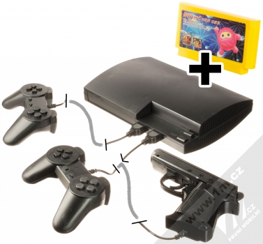 Fun Game 3 herní konzole se slotem na cartridge, 2 ovladači a pistolí k TV (500 a více her), navíc CARTRIDGE! černá (black)