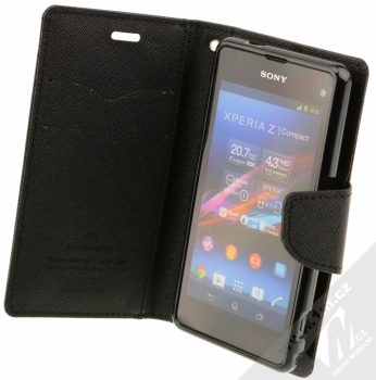 Goospery Fancy Diary flipové pouzdro pro Sony Xperia Z1 Compact černá (black) otevřené s telefonem