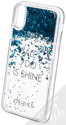 Guess Liquid Glitter All I Do is Shine Hard Case ochranný kryt s přesýpacím efektem třpytek pro Apple iPhone X (GUHCPXGLUQBL) modrá (blue)