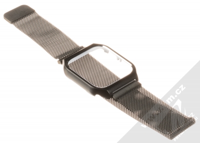 Jansin Milanese Magnetic with Case magnetický pásek z leštěného kovu na zápěstí s ochranným krytem pro Apple Watch 40mm černá (black) rozepnuté