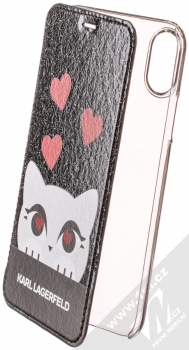 Karl Lagerfeld Choupette Valentine třpytivé flipové pouzdro s motivem pro Apple iPhone X, iPhone XS (KLFLBKPXVDCBK) černá (black)