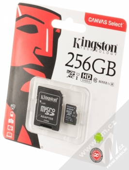 Kingston Canvas Select microSDXC 256GB Speed Class I (U1) paměťová karta + adaptér SD černá (black) krabička