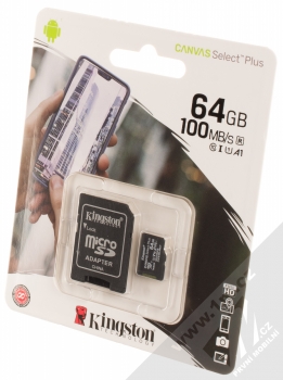 Kingston Canvas Select Plus microSDXC 64GB Speed Class I (U1) V10 paměťová karta + adaptér SD černá (black) krabička