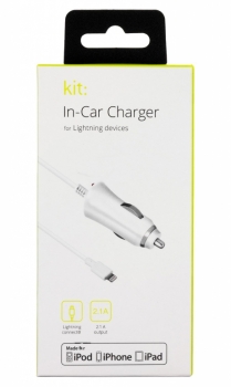 Kit 2,1A nabíječka do auta s Lightning konektorem pro Apple iPhone, iPad, iPod (licence MFi) bílá (white) krabička