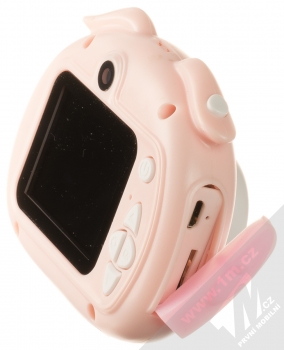 maXlife MXKC-100 dětský fotoaparát s kamerou růžová (pink) zboku (konektor a slot na paměťovou kartu)
