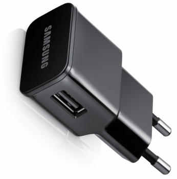 Samsung ETA-U90EBE originální nabíječka s USB výstupem 2A + Samsung ECB-DP4ABE USB kabel s 30 pinovým konektorem pro tablety černá (black) zepředu