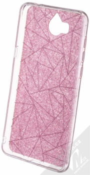 Sligo Glitter Geometric třpytivý ochranný kryt pro Huawei Y5 (2017), Y6 (2017) růžová (pink) zepředu
