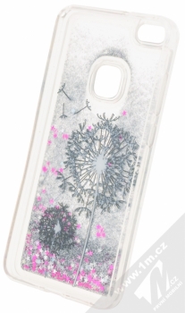 Sligo Liquid Glitter Flower ochranný kryt s přesýpacím efektem třpytek pro Huawei P10 Lite stříbrná (silver) zepředu