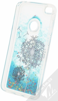 Sligo Liquid Glitter Flower ochranný kryt s přesýpacím efektem třpytek pro Huawei P9 Lite (2017) tyrkysová (cyan) zepředu