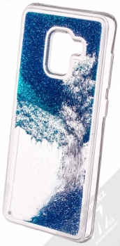 Sligo Liquid Pearl Full ochranný kryt s přesýpacím efektem třpytek pro Samsung Galaxy A8 (2018) modrá (blue) animace 1