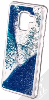 Sligo Liquid Pearl Full ochranný kryt s přesýpacím efektem třpytek pro Samsung Galaxy A8 (2018) modrá (blue) animace 3
