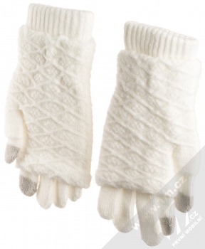 URan Multiway 2in1 Women Touch Gloves dámské pletené rukavice s bambulkou pro kapacitní dotykový displej bílá (white) dlaně