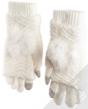 URan Multiway 2in1 Women Touch Gloves dámské pletené rukavice s bambulkou pro kapacitní dotykový displej bílá (white) hřbety rukou