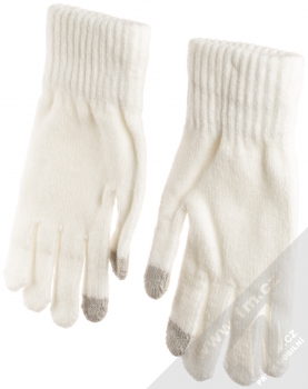 URan Multiway 2in1 Women Touch Gloves dámské pletené rukavice s bambulkou pro kapacitní dotykový displej bílá (white) rukavice hřbety rukou