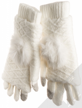 URan Multiway 2in1 Women Touch Gloves dámské pletené rukavice s bambulkou pro kapacitní dotykový displej bílá (white)