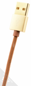 USAMS Cable with Leather Case opletený USB kabel s Apple Lightning konektorem hnědá (brown) USB konektor