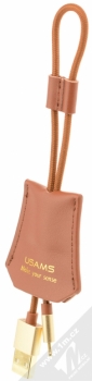 USAMS Cable with Leather Case opletený USB kabel s Apple Lightning konektorem hnědá (brown)