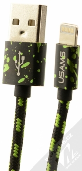 USAMS U-Camo pletený USB kabel s Lightning konektorem pro Apple iPhone, iPad, iPod - délka 1 metr černá zelená (black green)