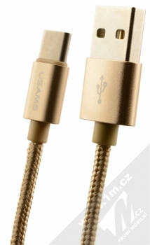 USAMS U-Knit pletený USB kabel s USB Type-C konektorem pro mobilní telefon, mobil, smartphone, tablet - délka 2 metry zlatá (gold)