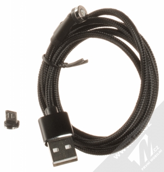 USAMS U59 Rotatable Magnetic Charging Cable USB kabel s otočným magnetickým pinovým konektorem a samostatnou magnetickou záslepkou s microUSB konektorem černá (black) balení