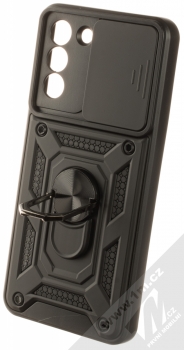 1Mcz Armor CamShield odolný ochranný kryt s držákem na prst pro Samsung Galaxy S21 černá (black) otevřené a držák