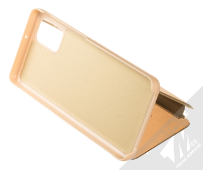 1Mcz Clear View flipové pouzdro pro Samsung Galaxy M31s zlatá (gold) stojánek