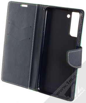 1Mcz Fancy Book flipové pouzdro pro Samsung Galaxy S21 Plus mátově zelená modrá (mint blue) otevřené