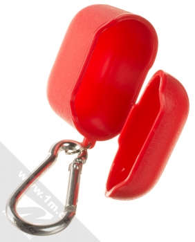 1Mcz Faux Leather pouzdro pro sluchátka Apple AirPods červená (red) otevřené
