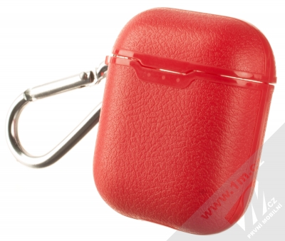 1Mcz Faux Leather pouzdro pro sluchátka Apple AirPods červená (red) zezadu