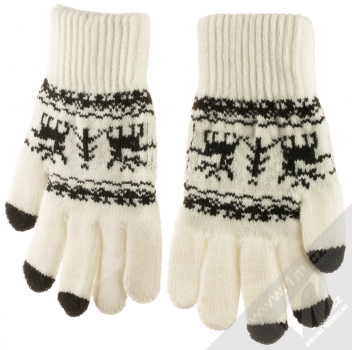 1Mcz Gloves Nordic Sobi pletené rukavice s motivem pro kapacitní dotykový displej bílá černá (white black) dlaň rukou