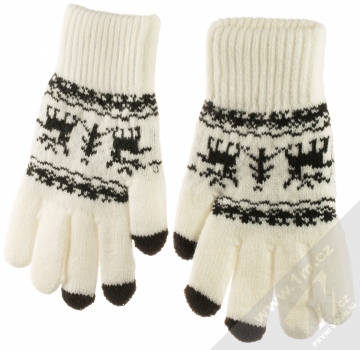 1Mcz Gloves Nordic Sobi pletené rukavice s motivem pro kapacitní dotykový displej bílá černá (white black) hřbet rukou