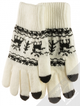 1Mcz Gloves Nordic Sobi pletené rukavice s motivem pro kapacitní dotykový displej bílá černá (white black)