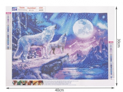 1Mcz H16210 Plátno s motivem Smečka vlků vyjící na Měsíc 30 x 40 cm a sada k diamantovému malování vícebarevné (multicolored)