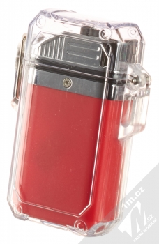 1Mcz JL-671R Elektrický zapalovač s dvojitým výbojem a hodinami s LED posvícením ve voděodolném pouzdře červená (red) komplet zezadu