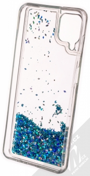 1Mcz Liquid Diamond Sparkle ochranný kryt s přesýpacím efektem třpytek pro Samsung Galaxy A12 tyrkysová (turquoise) zepředu
