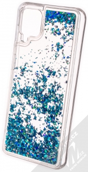1Mcz Liquid Diamond Sparkle ochranný kryt s přesýpacím efektem třpytek pro Samsung Galaxy A12 tyrkysová (turquoise) zezadu