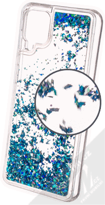 1Mcz Liquid Diamond Sparkle ochranný kryt s přesýpacím efektem třpytek pro Samsung Galaxy A12 tyrkysová (turquoise)