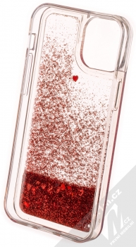 1Mcz Liquid Heart Sparkle ochranný kryt s přesýpacím efektem třpytek pro Apple iPhone 13 mini červená (red) zepředu