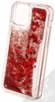 1Mcz Liquid Heart Sparkle ochranný kryt s přesýpacím efektem třpytek pro Apple iPhone 13 mini červená (red) zezadu