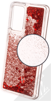 1Mcz Liquid Heart Sparkle ochranný kryt s přesýpacím efektem třpytek pro Samsung Galaxy A52, Galaxy A52 5G, Galaxy A52s 5G červená (red)