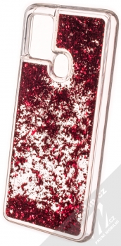 1Mcz Liquid Hexagon Sparkle ochranný kryt s přesýpacím efektem třpytek pro Samsung Galaxy A21s červená (red) zezadu