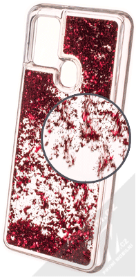 1Mcz Liquid Hexagon Sparkle ochranný kryt s přesýpacím efektem třpytek pro Samsung Galaxy A21s červená (red)