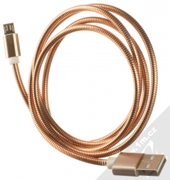 1Mcz Metal Braided opletený USB kabel s microUSB konektorem červeně zlatá (blush gold) komplet