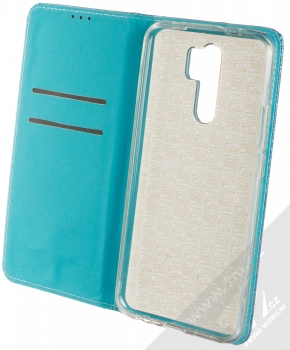 1Mcz Shining Book třpytivé flipové pouzdro pro Xiaomi Redmi 9 modrá (blue) otevřené