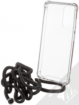 1Mcz Strap Silver Anti-Shock odolný ochranný kryt se šňůrkou na krk pro Samsung Galaxy A72, Galaxy A72 5G průhledná černá (transparent black) zepředu