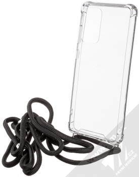 1Mcz Strap Silver Anti-Shock odolný ochranný kryt se šňůrkou na krk pro Samsung Galaxy A72, Galaxy A72 5G průhledná černá (transparent black)