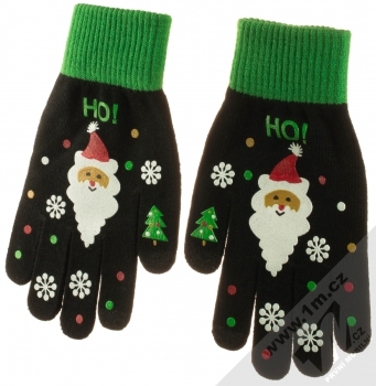 1Mcz Touch Gloves Santa Claus pletené rukavice pro kapacitní dotykový displej černá zelená (black green) hřbet rukou